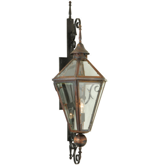 Meyda Lighting Millesime 14" Craftsman Brown And Vintage Copper Lantern Wall Sconce With Clear Shade Glass