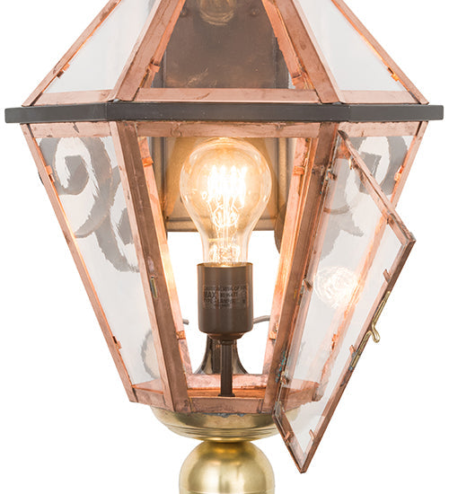 Meyda Lighting Millesime 14" Raw Copper & Brass And Timeless Bronze Lantern Wall Sconce With Clear Shade Glass