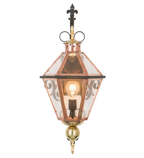 Meyda Lighting Millesime 14" Raw Copper & Brass And Timeless Bronze Lantern Wall Sconce With Clear Shade Glass
