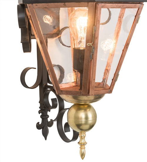 Meyda Lighting Millesime 14" Raw Copper & Brass And Timeless Bronze Lantern Wall Sconce With Clear Shade Glass