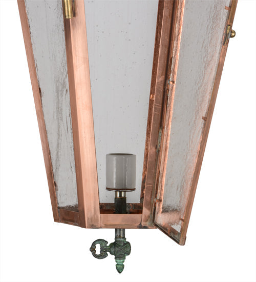 Meyda Lighting Millesime 14" Raw Copper Lantern Pendant Light With Clear Seeded Shade Glass
