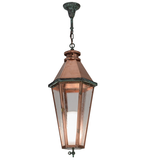 Meyda Lighting Millesime 14" Raw Copper Lantern Pendant Light With Clear Seeded Shade Glass