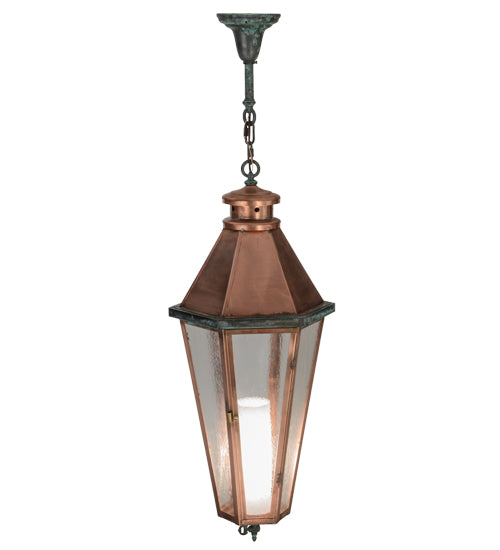 Meyda Lighting Millesime 14" Raw Copper Lantern Pendant Light With Clear Seeded Shade Glass