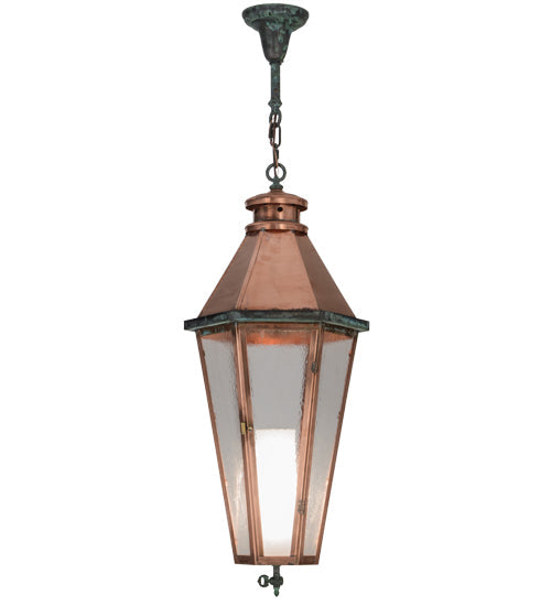 Meyda Lighting Millesime 14" Raw Copper Lantern Pendant Light With Clear Seeded Shade Glass