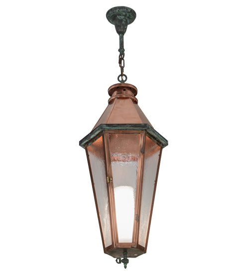 Meyda Lighting Millesime 14" Raw Copper Lantern Pendant Light With Clear Seeded Shade Glass