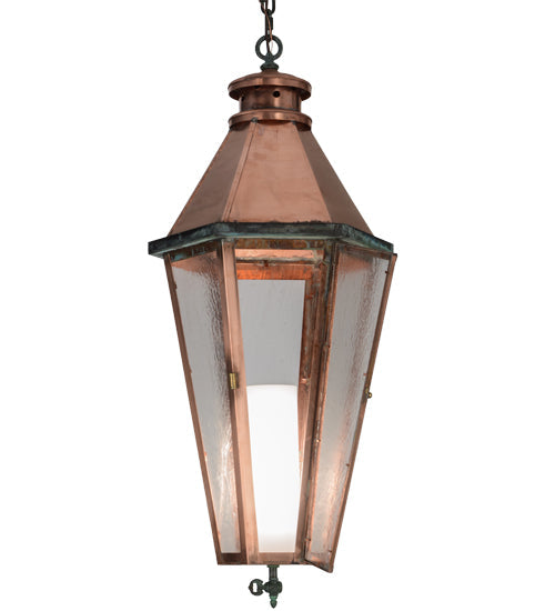 Meyda Lighting Millesime 14" Raw Copper Lantern Pendant Light With Clear Seeded Shade Glass