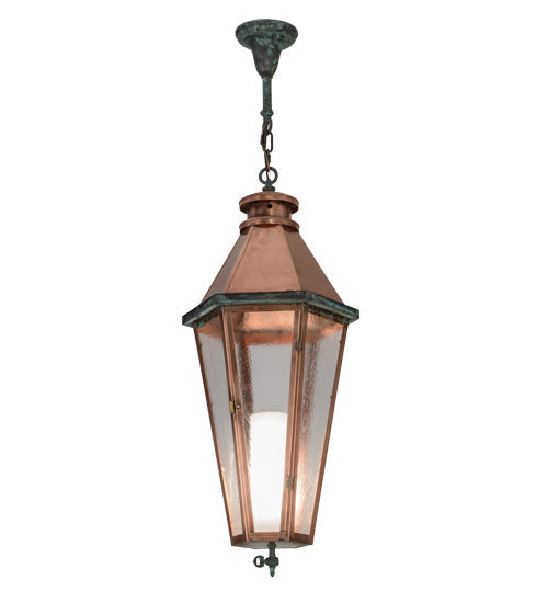 Meyda Lighting Millesime 14" Raw Copper Lantern Pendant Light With Clear Seeded Shade Glass