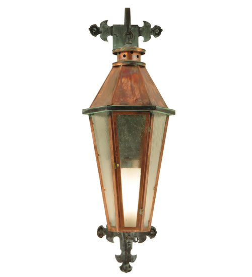 Meyda Lighting Millesime 14" Raw Copper Lantern Wall Sconce With Clear Seeded Shade Glass