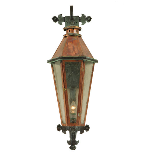 Meyda Lighting Millesime 14" Raw Copper Lantern Wall Sconce With Clear Seeded Shade Glass