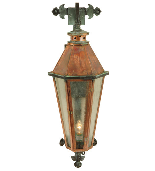 Meyda Lighting Millesime 14" Raw Copper Lantern Wall Sconce With Clear Seeded Shade Glass