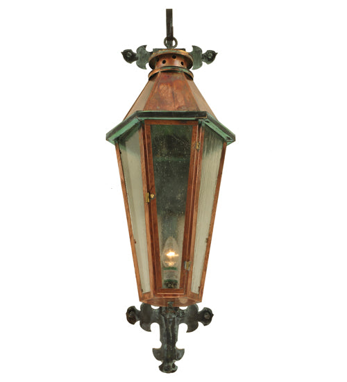 Meyda Lighting Millesime 14" Raw Copper Lantern Wall Sconce With Clear Seeded Shade Glass
