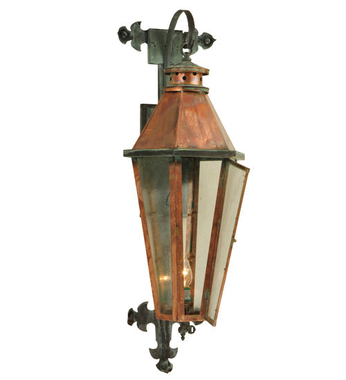 Meyda Lighting Millesime 14" Raw Copper Lantern Wall Sconce With Clear Seeded Shade Glass