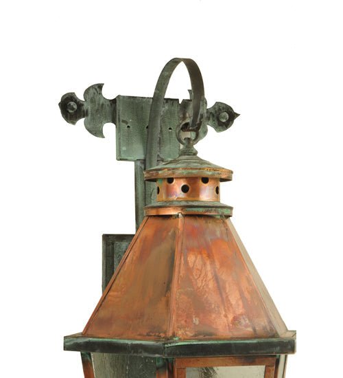 Meyda Lighting Millesime 14" Raw Copper Lantern Wall Sconce With Clear Seeded Shade Glass