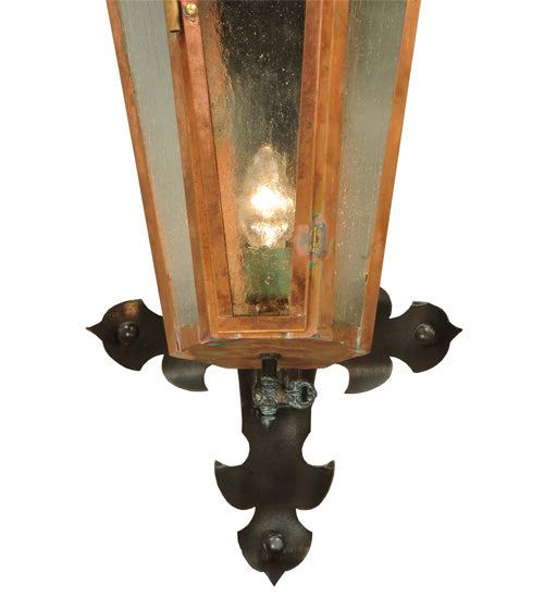 Meyda Lighting Millesime 14" Raw Copper and Verdi Brass Lantern Wall Sconce With Clear Seeded Shade Glass