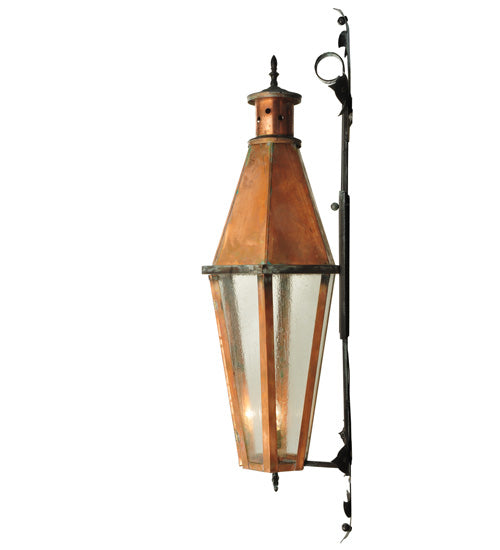 Meyda Lighting Millesime 14" Raw Copper and Verdi Brass Lantern Wall Sconce With Clear Seeded Shade Glass