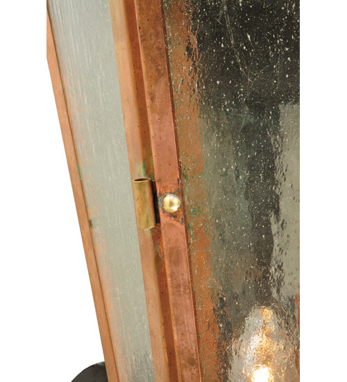Meyda Lighting Millesime 14" Raw Copper and Verdi Brass Lantern Wall Sconce With Clear Seeded Shade Glass