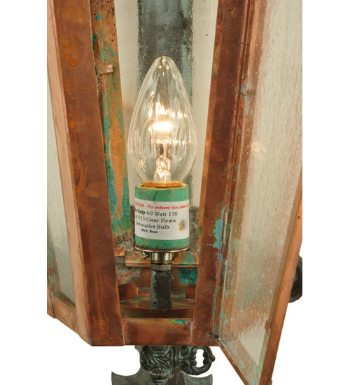 Meyda Lighting Millesime 14" Raw Copper and Verdigris Wall Sconce With Clear Seeded Shade Glass