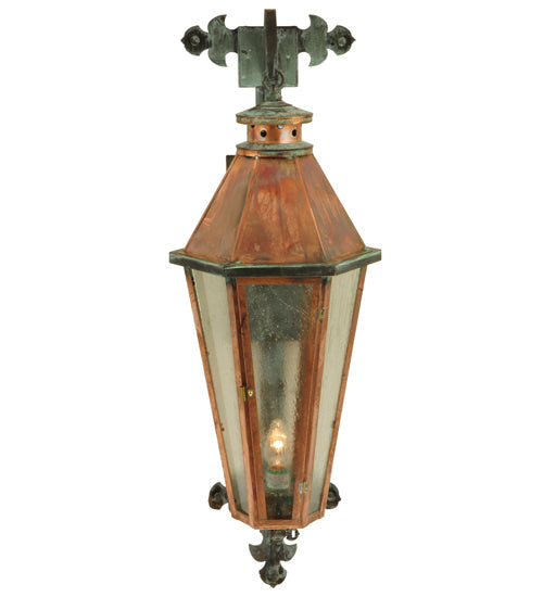 Meyda Lighting Millesime 14" Raw Copper and Verdigris Wall Sconce With Clear Seeded Shade Glass