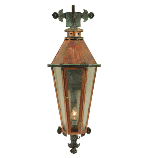 Meyda Lighting Millesime 14" Raw Copper and Verdigris Wall Sconce With Clear Seeded Shade Glass
