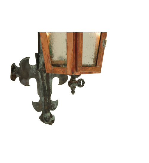 Meyda Lighting Millesime 14" Raw Copper and Verdigris Wall Sconce With Clear Seeded Shade Glass