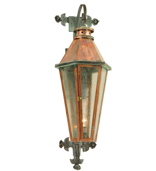 Meyda Lighting Millesime 14" Raw Copper and Verdigris Wall Sconce With Clear Seeded Shade Glass
