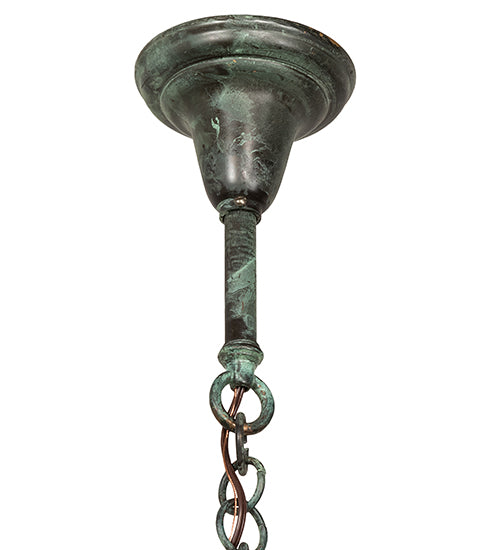 Meyda Lighting Millesime 14" Vintage Copper And Craftsman Verdi Lantern Pendant Light With Clear Seeded Shade Glass