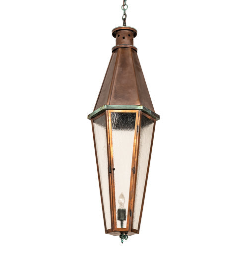 Meyda Lighting Millesime 14" Vintage Copper And Craftsman Verdi Lantern Pendant Light With Clear Seeded Shade Glass