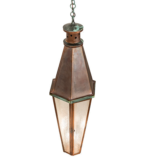Meyda Lighting Millesime 14" Vintage Copper And Craftsman Verdi Lantern Pendant Light With Clear Seeded Shade Glass