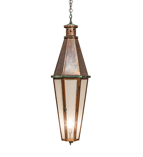Meyda Lighting Millesime 14" Vintage Copper And Craftsman Verdi Lantern Pendant Light With Clear Seeded Shade Glass
