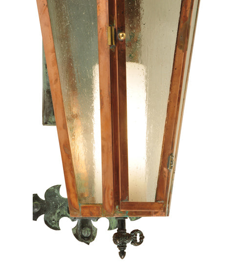 Meyda Lighting Millesime 14" Vintage Copper and Verdigris Brass Lantern Wall Sconce With Clear Seeded Shade Glass