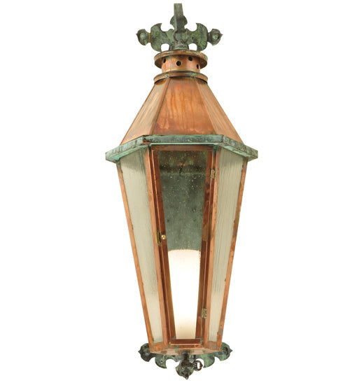 Meyda Lighting Millesime 14" Vintage Copper and Verdigris Brass Lantern Wall Sconce With Clear Seeded Shade Glass