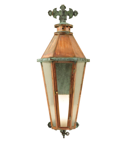 Meyda Lighting Millesime 14" Vintage Copper and Verdigris Brass Lantern Wall Sconce With Clear Seeded Shade Glass