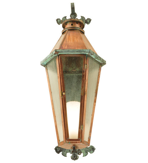 Meyda Lighting Millesime 14" Vintage Copper and Verdigris Brass Lantern Wall Sconce With Clear Seeded Shade Glass