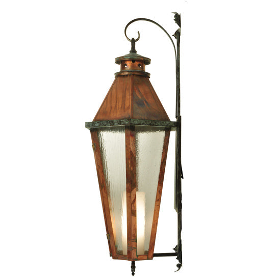 Meyda Lighting Millesime 14" Vintage Copper and Verdigris Brass Lantern Wall Sconce With Clear Seeded Shade Glass