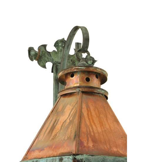 Meyda Lighting Millesime 14" Vintage Copper and Verdigris Brass Lantern Wall Sconce With Clear Seeded Shade Glass