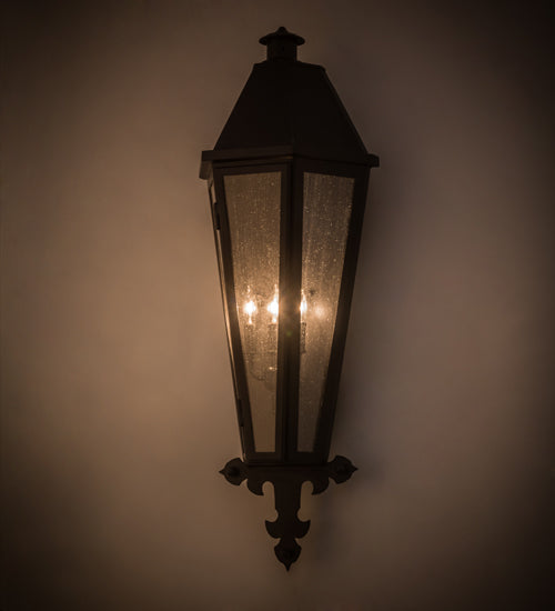 Meyda Lighting Millesime 181916 14" 3-Light Blackwash Lantern Wall Sconce With Clear Seeded Shade Glass