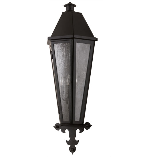 Meyda Lighting Millesime 181916 14" 3-Light Blackwash Lantern Wall Sconce With Clear Seeded Shade Glass