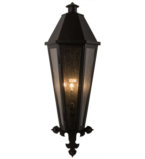 Meyda Lighting Millesime 181916 14" 3-Light Blackwash Lantern Wall Sconce With Clear Seeded Shade Glass