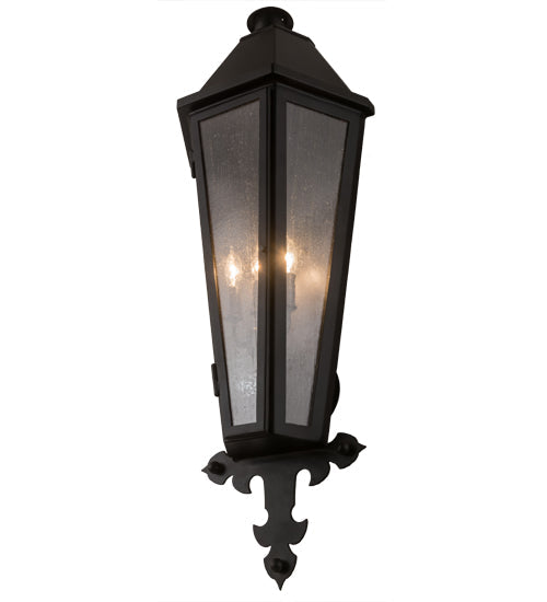 Meyda Lighting Millesime 181916 14" 3-Light Blackwash Lantern Wall Sconce With Clear Seeded Shade Glass