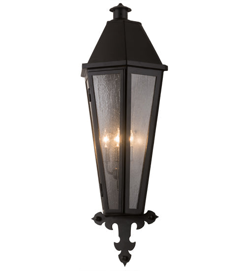 Meyda Lighting Millesime 181916 14" 3-Light Blackwash Lantern Wall Sconce With Clear Seeded Shade Glass