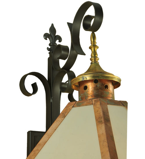 Meyda Lighting Millesime 20" Copper And Timeless Bronze Lantern Wall Sconce With Frosted White Art Shade Glass
