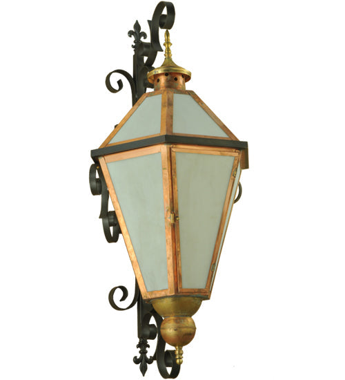 Meyda Lighting Millesime 20" Copper And Timeless Bronze Lantern Wall Sconce With Frosted White Art Shade Glass