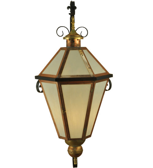 Meyda Lighting Millesime 20" Copper And Timeless Bronze Lantern Wall Sconce With Frosted White Art Shade Glass
