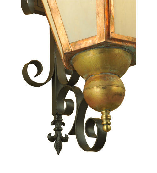 Meyda Lighting Millesime 20" Copper And Timeless Bronze Lantern Wall Sconce With Frosted White Art Shade Glass