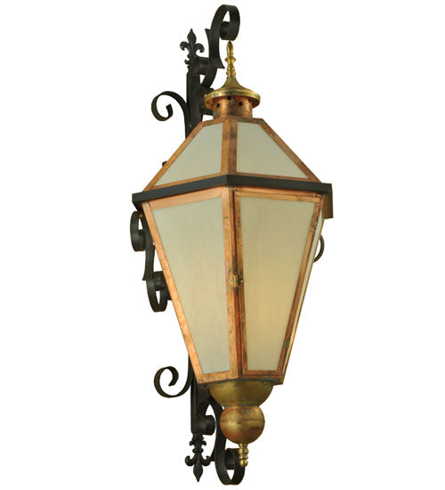 Meyda Lighting Millesime 20" Copper And Timeless Bronze Lantern Wall Sconce With Frosted White Art Shade Glass