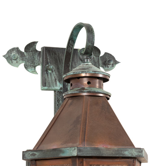 Meyda Lighting Millesime 8" Verdigris & Copper Lantern Wall Sconce With Clear Seeded Shade Glass