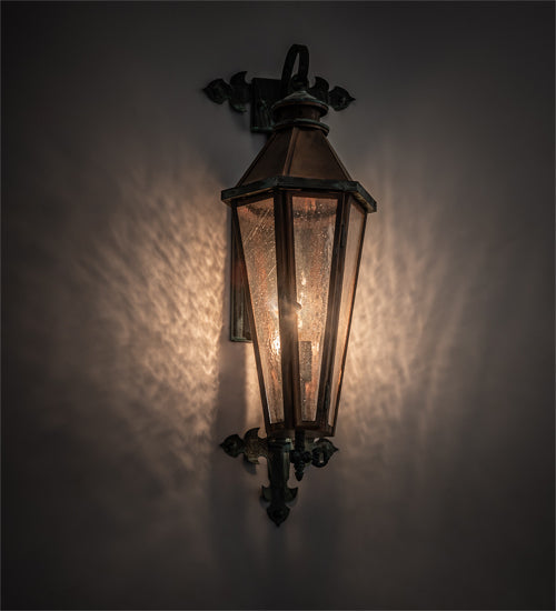 Meyda Lighting Millesime 8" Verdigris & Copper Lantern Wall Sconce With Clear Seeded Shade Glass