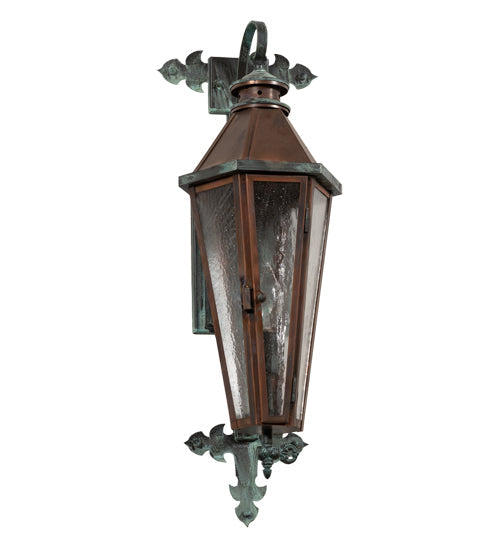 Meyda Lighting Millesime 8" Verdigris & Copper Lantern Wall Sconce With Clear Seeded Shade Glass