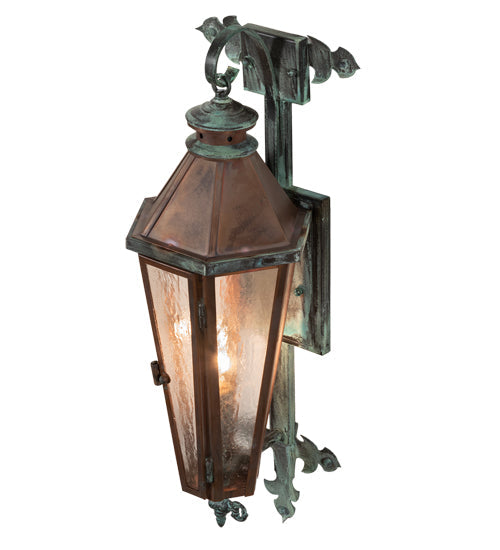 Meyda Lighting Millesime 8" Verdigris & Copper Lantern Wall Sconce With Clear Seeded Shade Glass