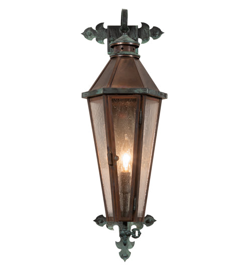 Meyda Lighting Millesime 8" Verdigris & Copper Lantern Wall Sconce With Clear Seeded Shade Glass